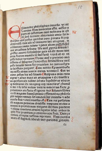 Page of text from 'De vita et moribus philosophorum.' Sp Coll Hunterian By.3.15
