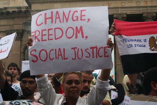Change, Freedom, Social Justice - Egypt Uprising protest Melbourne 4 Feb 2011