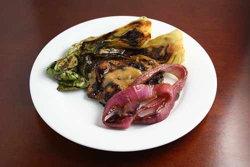Grilled Asian Chicken with Bok Choy and Red Onions
