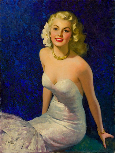 ANDREW LOOMIS Blond in White Evening Dress