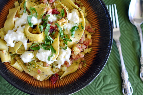Pasta with Chilies, Burrata, and Pancetta