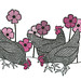 Three Hens And Flowers