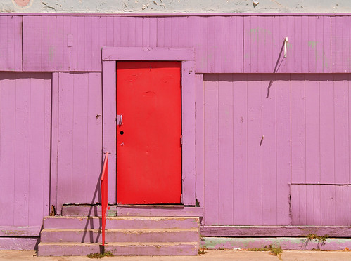 red door purple wall