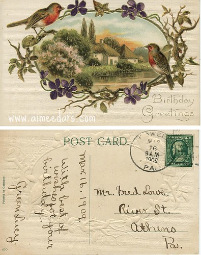POSTCARD: Birthday - Birds (1909)