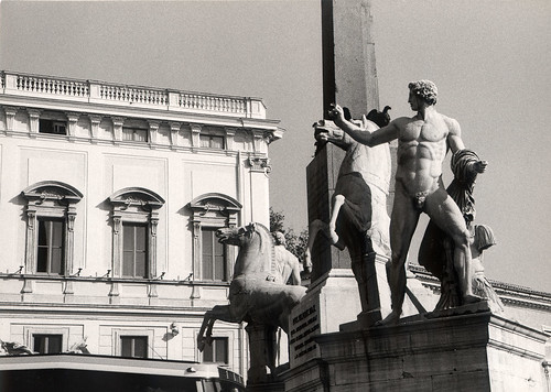 Rome Casa Blanca and Statue piazza del quirinale black and white italy