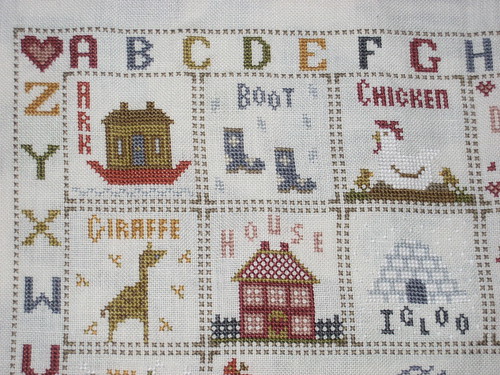 Detail of cross-stitch by the Professor's sister