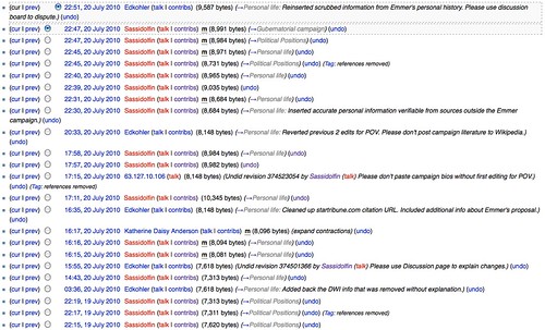 24 Hours of Tom Emmer's Wikipedia Page History