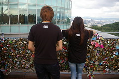 A Korean couple with typical t-shirts for couples