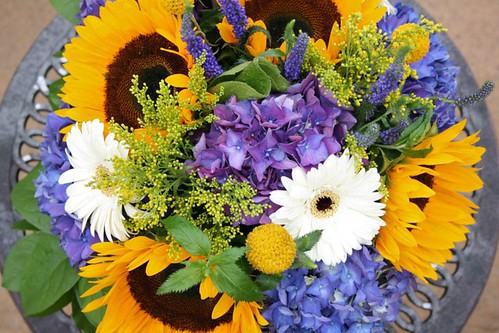  WEDDING FLOWERS sunflowers purple hydrangea gerbera daisies veronica 