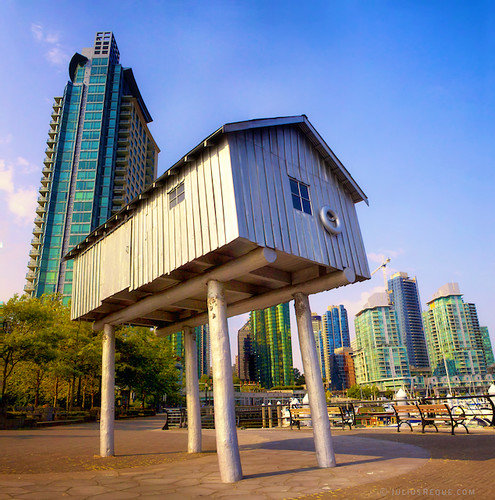Today in Vancouver: Keeping you High and Dry! House on Stilts in Coal Harbour