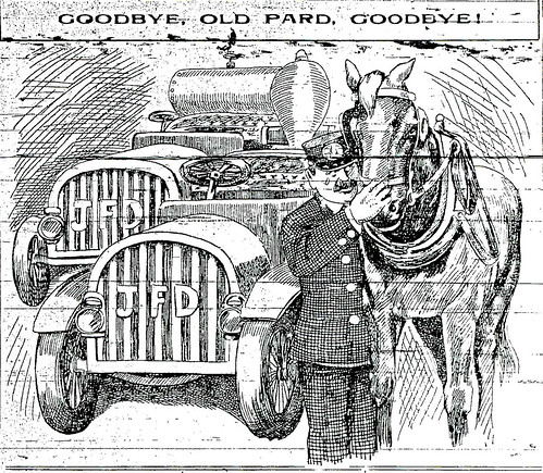 Joplin fireman saying goodbye to his fire horse.