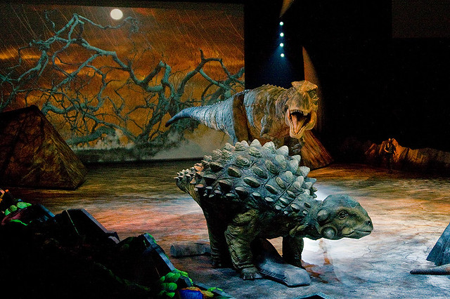 Ankylosaurus and T-rex (and the narrator to the right)