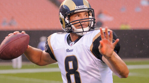 Sam Bradford, showered with our affections. Photo by Stlouisrams.com