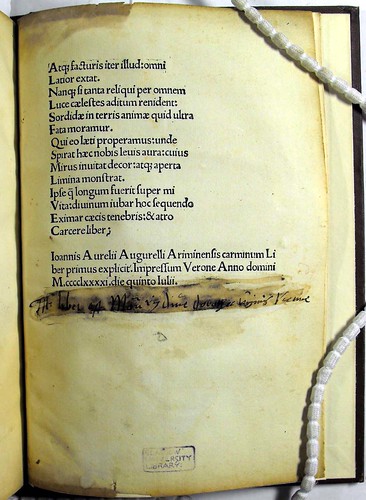 Page of text with colophon from 'Carmina.' Sp Coll Ferguson Aq-y.65