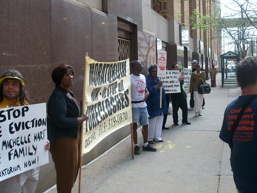 Moratorium NOW! Coalition demonstration outside the Bank of America in downtown Detroit in defense of Michelle Hart who is facing eviction by the financial institution. The protest was held on September 1, 2010. (Photo: Abayomi Azikiwe) by Pan-African News Wire File Photos