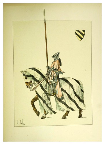 008-Gendarme del siglo XIV con armadura de guerra-Le chic à cheval histoire pittoresque de l'équitation 1891- Louis Vallet