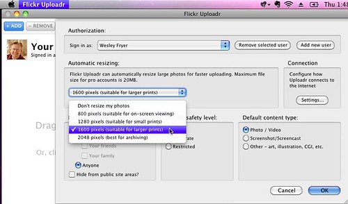 Setting Flickr Uploadr to resize images