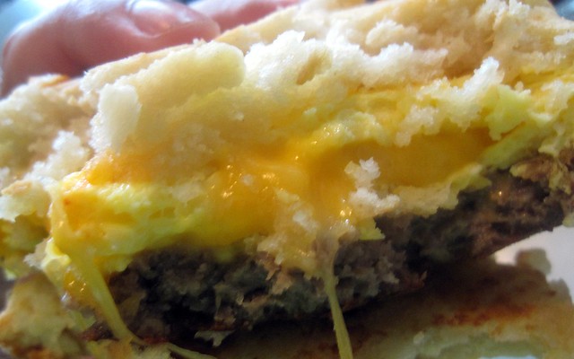 ooey sausage egg and cheese biscuit
