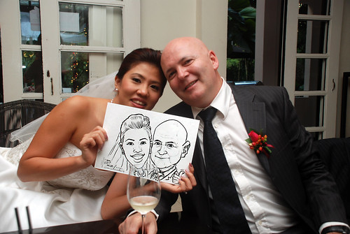 caricature live sketching for David & Christine wedding dinner - 4
