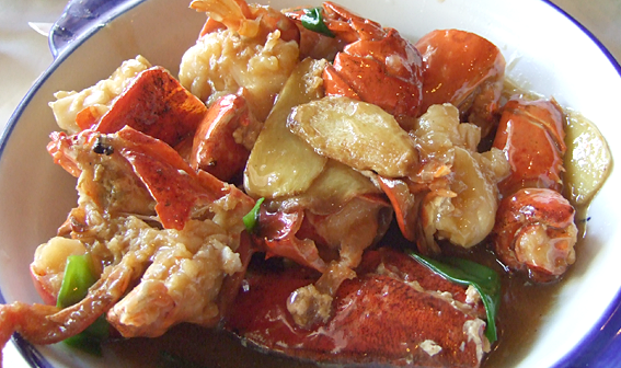 Lobster with ginger and green onions
