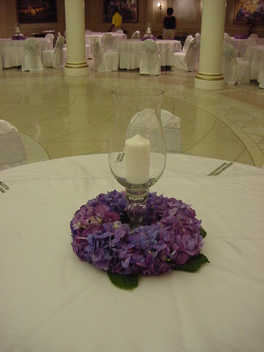 Purple Hydrangea wreath candle centerpiece