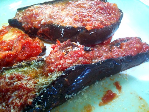 Eggplant Parmigiana or Roasted Eggplant with Tomato Sauce and Grated Parmigiano Reggiano