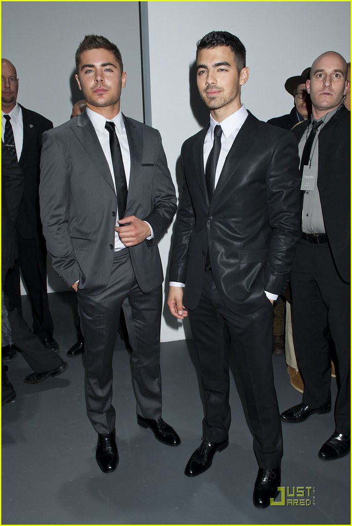 Actor Zac Efron and Singer Joe Jonas attend the Calvin Klein Men's fashion show during 2011 February New York City Fashion Week.