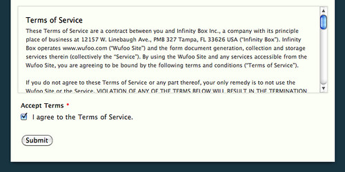Terms of Service using scrollText Keyword