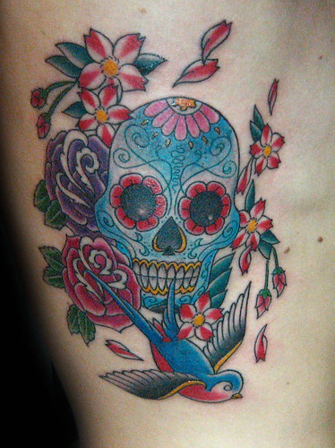 candy skull tattoo. Tatuaje Sugar skull Pupa
