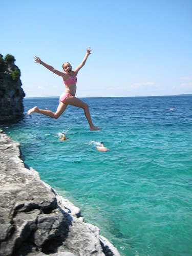 cliff jumping at the Grotto, Georgian Bay