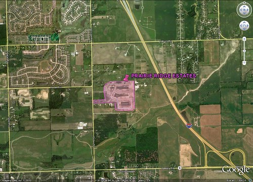 site of Prairie Ridge Estates (via Google Earth, marking by me)