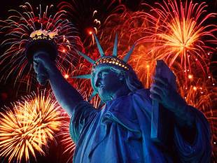 statue of liberty and fireworks