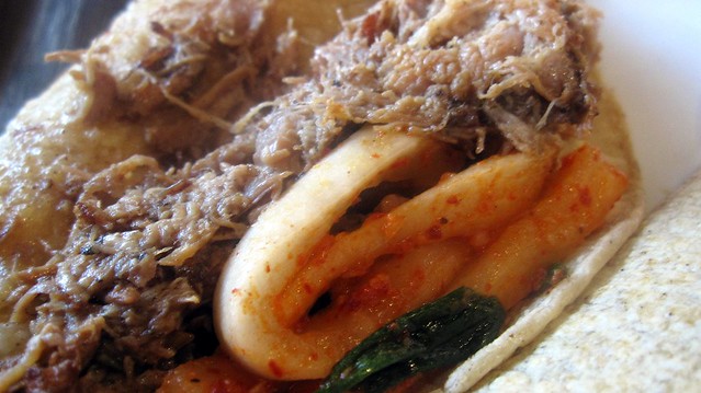 pork and kimchi tacos