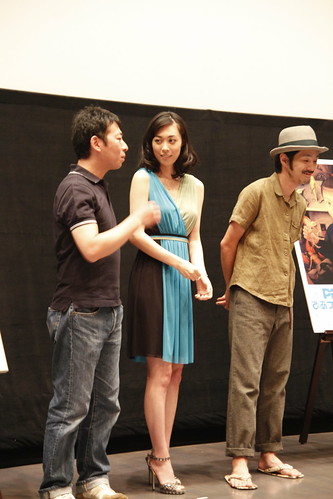 Director Takuji Suzuki speaking to Kazue Fukiishi. Gegege No Nyobo world premiere at the Pia Film Festival