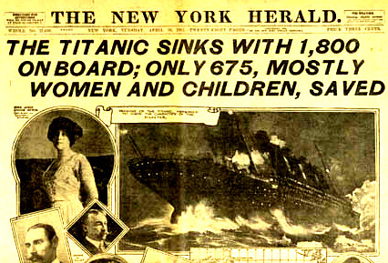 Headline of New York News Herald from Titanic Disaster
