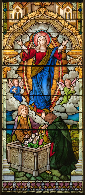 Saint Francis Borgia Roman Catholic Church, in Washington, Missouri, USA - stained glass window of the Assumption.