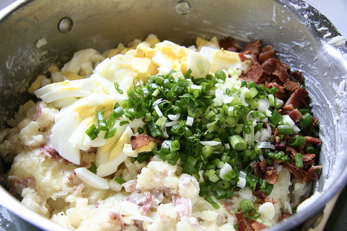 Loading up the Smashed Potato Salad