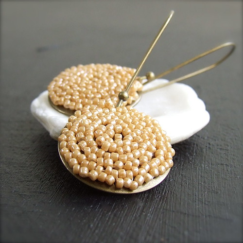 Japanese Glass Seed Bead, Brass - Earrings - 'Wheat Pods'