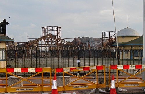 The new sad view from the White Rock Theatre of Hastings pier