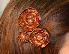 Burnt Gold Satin Flower Hair Pins