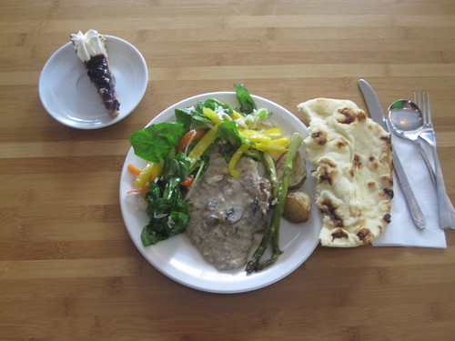 Veal in white wine sauce, salad, bread, pie from the bistro - $6