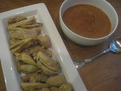 Chicken satay with red curry peanut sauce