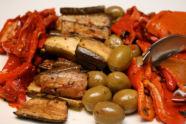 Anti pasti - artichoke, red bell peppers, aubergines and olives