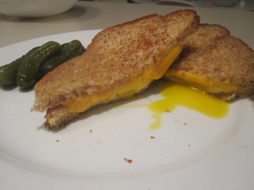 grilled cheese and egg sandwich, pickles