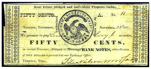 1837 Tennessee Fifty Cent Scrip Note