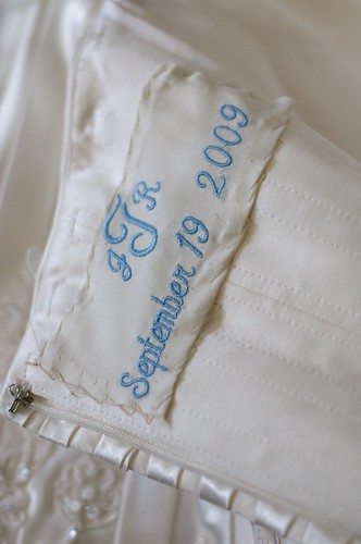 The embroidered swatch was sewn into my wedding gown Turner Something Blue