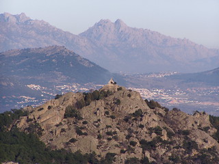 Vista towards Guadarrama with the "Capilla del Altar Mayor del Valle de los Caidos" in the foreground
