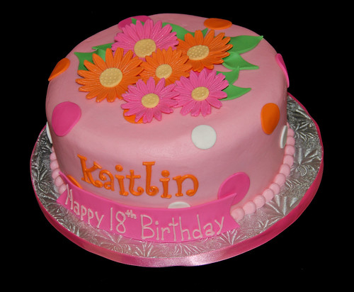 Pink and Orange Polka Dot 18th Birthday Cake with Daisies