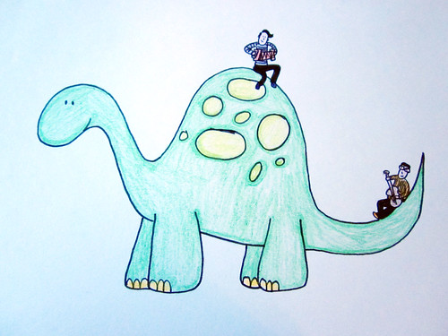 They Might Be Giants on a dinosaur I drew in high school.