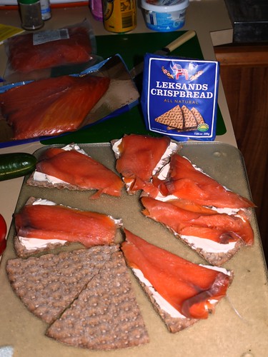 Salmon from Tasmania; crispbread from Sweden